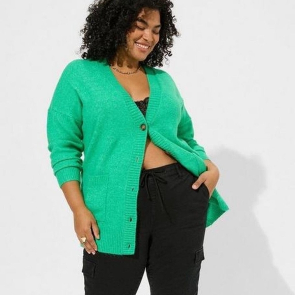 NWOT Torrid size 0 Vegan Cashmere Long Cardigan Green - Picture 2 of 9